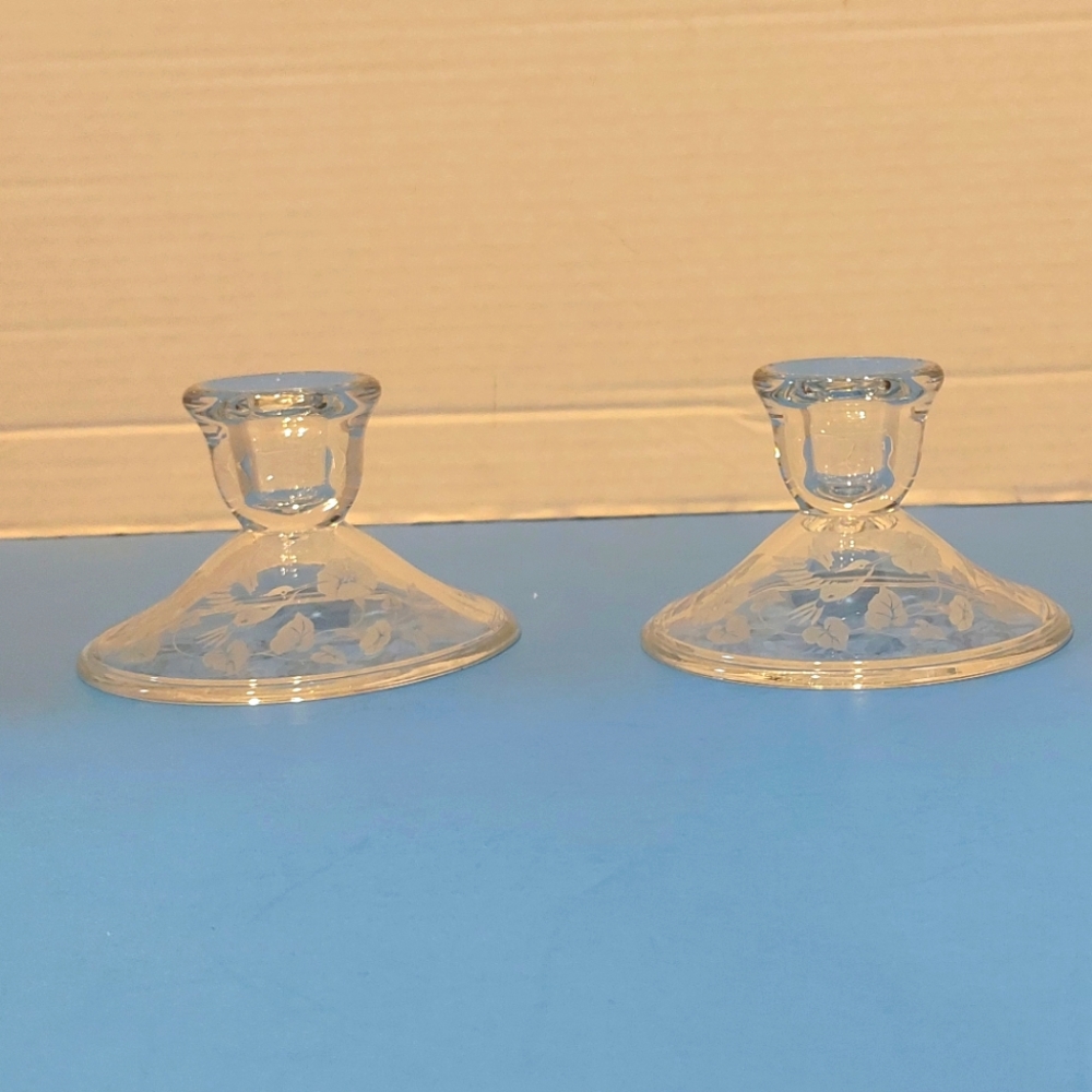 Vintage Etched Hummingbird's Candle Holders